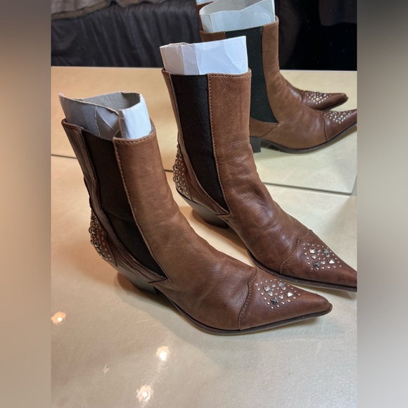 Giancarlo Paoli Made in Italy Leather Western Cut Short Studded Boots 36.5 - Picture 12 of 14